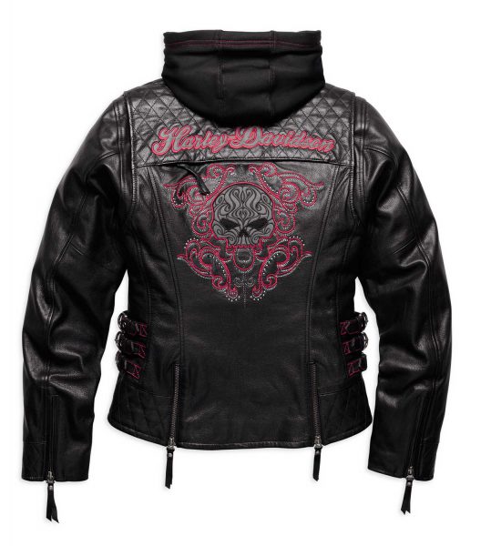 Women's Black Scroll Skull 3-in-1 Leather Jacket