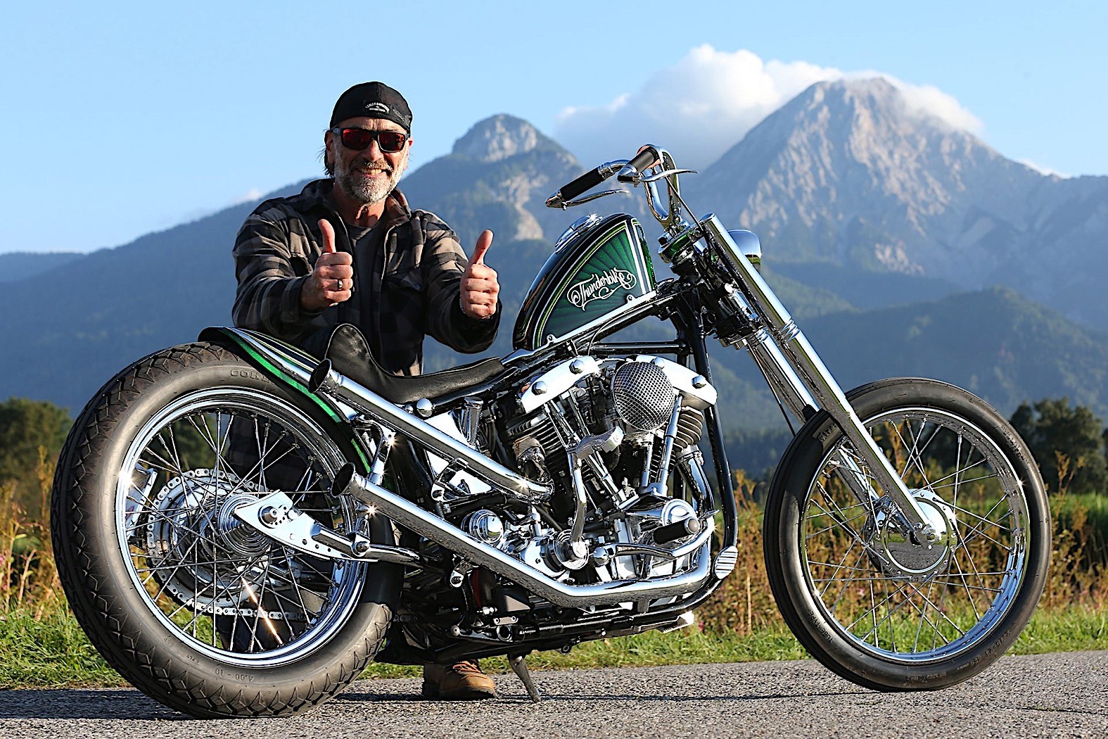 Customized Harley-Davidson motorcycles with Shovelhead engine by Thunderbike