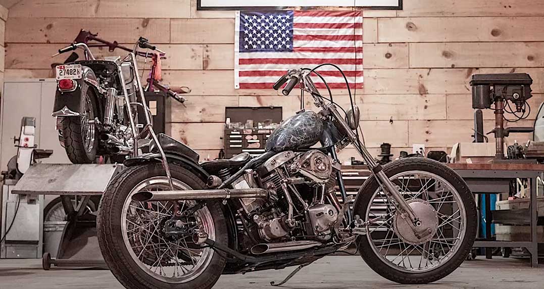 Customized Harley-Davidson motorcycles with Shovelhead engine by